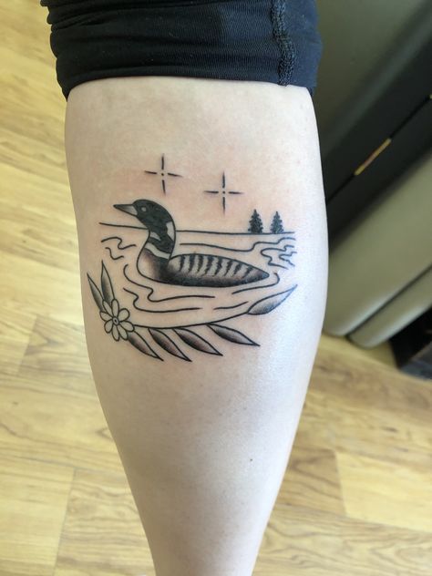 #tattoodesigns #loon #minnsotatattoo #tattooideas #simpletattoo Loon Drawings, Great Lakes Tattoo, Silly Tattoos, Loon Tattoo, Tattoo Real, Lake Tattoo, Duck Tattoos, Traditional Tattoo Inspiration, Tattoos With Kids Names