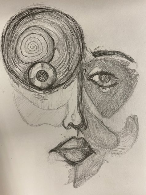 Uzumaki Art Junji Ito, Junji Ito Drawing Easy, Uzumaki Drawing Junji Ito, Uzumaki Anime Junji Ito, Uzumaki By Junji Ito, Book Art Drawings, Art Drawings Simple, Female Sketch, Book Art