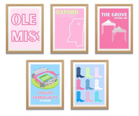 Ole Miss Apartment Decor, Ole Miss Apartment, Ole Miss Prints, Ole Miss Decor, Ole Miss Dorm Room, Dorm Room Prints, Cheer Banquet, Preppy Art, Dorm Stuff