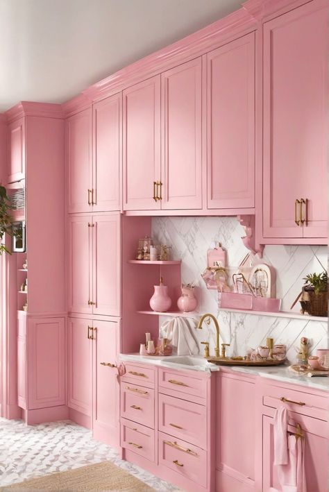 1. Pretty in Pink
2. Matching Colors
3. Pink Cabinets
4. 2024 Trends Pink Interior Design Home Decor, Pink Kitchen Furniture, Pink Kitchen Cabinets, Columns Decor, Pink Cabinets, Mielle Organics, Pink House, Kitchen Farmhouse, White Countertops