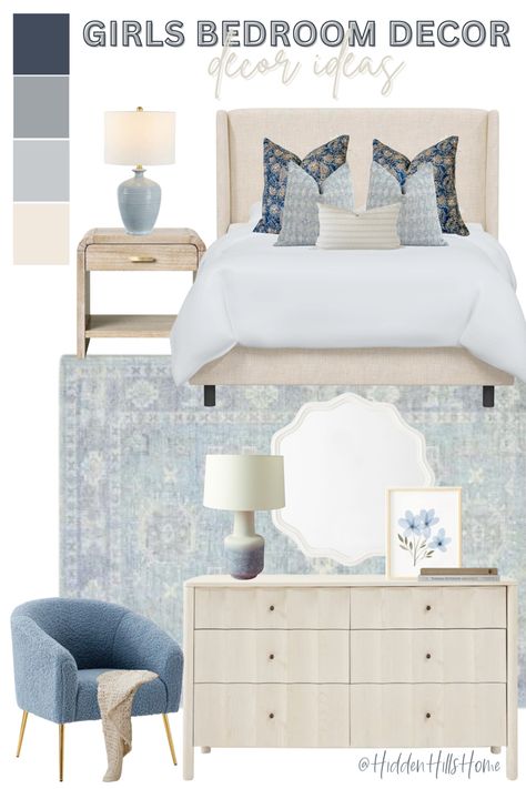 Cute teen girls bedroom decor with baby blue and navy blue tones throughout Light Teal And White Bedroom, Feminine Coastal Bedroom, Teen Girl Bedroom Ideas Green, Coastal Teenage Girl Bedroom, Teal And Cream Bedroom, Teal Bedroom Ideas For Women, Teal Bedroom Ideas For Teens, Mint Green Room Ideas Bedrooms, Blue Teenage Girl Bedroom Ideas