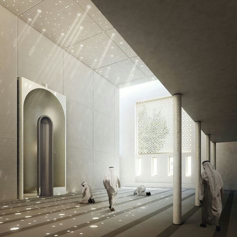 Sunlit prayer hall Modern Islamic Interior, Islamic Quotes About Life, Mosque Design Islamic Architecture, Muslim Prayer Room Ideas, Prayer Room Ideas, Mosque Design, Mosque Architecture, Hall Interior, Religious Architecture