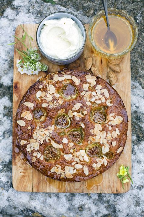 At this time of year, sweet and sticky figs are smack bang in season and if you can stop yourself eating them just as they are, this cake is a great way to show them off. Gently spiced with texture an Donal Skehan, Fig Recipes, Honey Cake, Dried Figs, Almond Cake, Fresh Figs, Coffee Cakes, Almond Cakes, Sweets Desserts