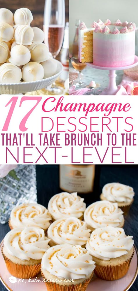 Champagne Bar Ideas Wedding Showers, Champagne High Tea Party, Champagne And Dessert Party, Bridal Brunch Desserts, Birthday Brunch Dessert Ideas, Champagne Food Recipes, Champagne Brunch Food, Champagne Brunch Birthday Ideas, Champagne Wedding Shower Ideas