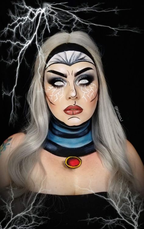 Storm makeup XMEN MAKEUP MARVEL Xmen Storm Makeup, Storm X Men Makeup, Storm Makeup Xmen, Xmen Halloween Costumes, Storm Costume Diy, Storm Makeup, Superhero Makeup, Comic Book Makeup, Superhero Face Painting