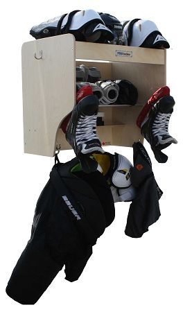 Hockey Gear Storage, Hockey Equipment Storage, Hockey Drying Rack, Hockey Diy, Hockey Bedroom, Goalie Gear, Sports Locker, Hockey Room, Locker Designs