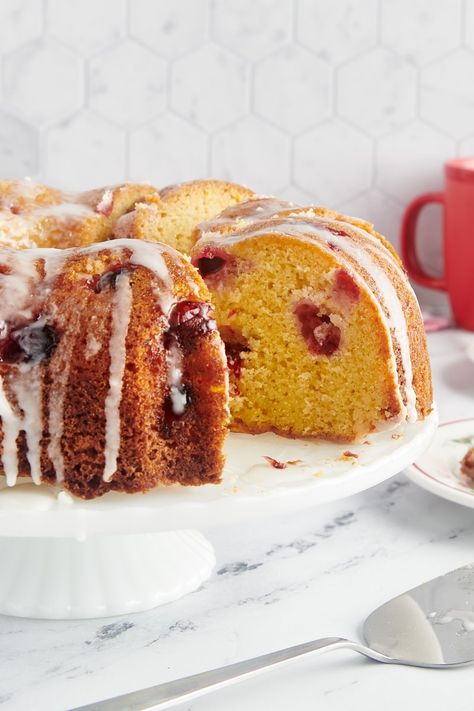 This festive Cranberry Bundt Cake is full of great flavor perfect for the season. The cranberries add a bit of tartness to this sweet cake that's flavored with a little fresh orange juice and zest. Cranberry Bundt Cake, Cranberry Orange Pound Cake, Cranberry Orange Bundt Cake, Cranberry Orange Cake, Holiday Recipies, Orange Bundt Cake, Orange Pound Cake, Easy Cakes To Make, Cranberry Cake