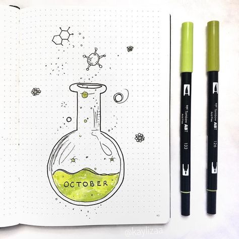 891 Likes, 21 Comments - KK (@kaylizaa) on Instagram: “My October cover page!! This month’s theme is science and I had never seen a science theme before…” Notebook Cover Page, October Cover Page, Science Journal Cover, Science Notebook Cover, Middle School Science Experiments, Bullet Journal 2019, Bullet Journal Cover Page, Science Notebook, Science Notebooks