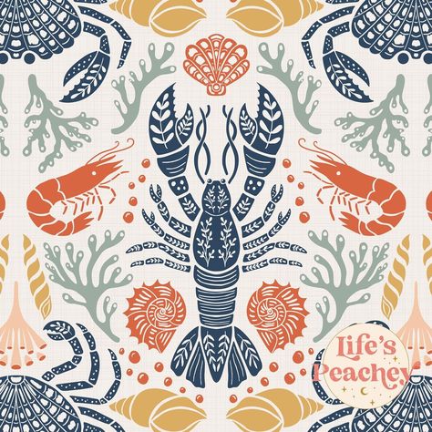 Folk Botanical, Food Prints, Nautical Inspiration, Repeat Prints, Coordinating Patterns, Light Background, Super Happy, Folk Art Painting, Beach Inspired