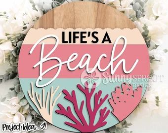 Beach Door Hangers Wooden, Circle Signs, Sell Embroidery, Beach Coral, Door Hanger Svg, Vinyl Stencil, Round Signs, Round Door Hanger, Door Signs Diy