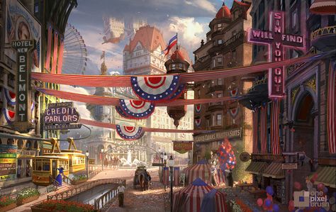 Art Travels From BioShock Infinite To The Xbox One's Launch Columbia Bioshock, Pixel Brush, Bioshock Art, Bioshock 2, Fantasy Village, Infinite Art, Prohibition Era, Bioshock Infinite, Concept Art World