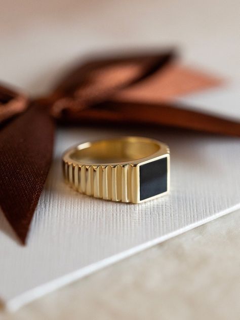 Buy 14K Gold Square Black Enamel Staircase Signet Ring, Mens Gold Pinky Ring, Mens Statement Ring, Gold Square Signet Ring, Gift for Men Online in India - Etsy Pinky Ring Mens, Ring Mens Gold, Gold Rings For Men, Gold Pinky Ring, Ring Mens, Mens Gold, Elegant Ring, Pinky Ring, Ring Gold