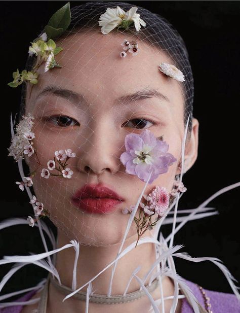 He Cong Fronts 'Beauty for Tomorrow' Yuan Gui Mei Vogue China — Anne of Carversville Vogue Street Style, He Cong, Vogue Fashion Photography, Fashion Photography Editorial Vogue, Artistic Fashion Photography, Editorial Vogue, Vogue Photoshoot, Woman With Flowers, Studio Photography Fashion