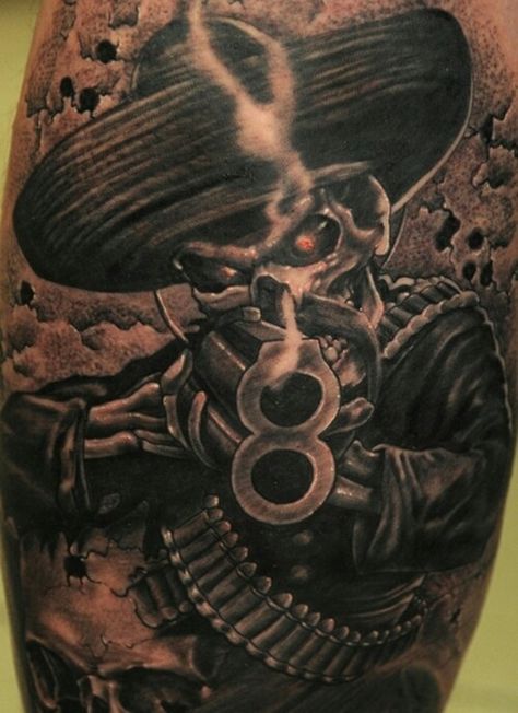 Dead mexican soldier tattoo Mexican Soldier Tattoo, Feather Tattoo Art, Revolution Tattoo, Black And Grey Rose Tattoo, Tattoo Mafia, Soldier Tattoo, Black And Grey Rose, Mexican Revolution, Chicano Style Tattoo