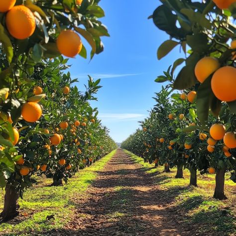 Orange Orchard, Orange Farm, Orange Grove, Citrus Trees, Blue Sky, The Row, Lemon, Florida, Orange