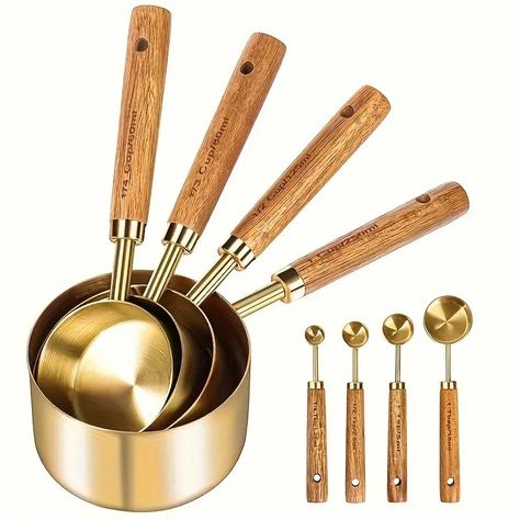 Measuring Cups Spoons Wood Handle Metric Us Measurements - Temu Gold Measuring Spoons, Gold Measuring Cups, Measuring Flour, Wood And Gold, Stainless Steel Measuring Cups, Measuring Cups And Spoons, Future Inspiration, Measuring Cups & Spoons, Measuring Cups Set