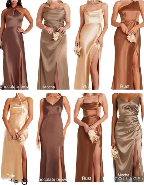 Brown Wedding Themes, Beige Bridesmaid Dress, Beige Bridesmaids, Fall Bridesmaid, Brown Bridesmaid Dresses, Silk Bridesmaid Dresses, Neutral Bridesmaid Dresses, Fall Bridesmaids, Champagne Bridesmaid Dresses