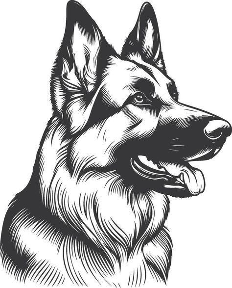 German Shepherd Line Art, Geometric Dog Tattoo, German Shepherd Black, German Shepherd Silhouette, Animal Vector Illustration, Dog Line Drawing, German Shepherd Art, German Shepherd Pictures, Medieval Tattoo