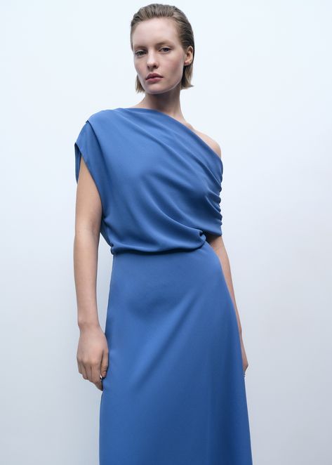 Asymmetrical-neck midi-dress - Women | MANGO USA