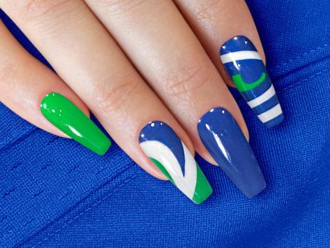 This Acrylic & Press On Nails item is sold by DawnElleDesigns. Ships from Getzville, NY. Listed on Sep 5, 2023 Seattle Seahawks Nails, Seahawks Nails Design, Nfl Nails, Seahawks Nails, Football Nails, Shape Chart, Custom Hand Painted, Nail Glue, Nail Shapes