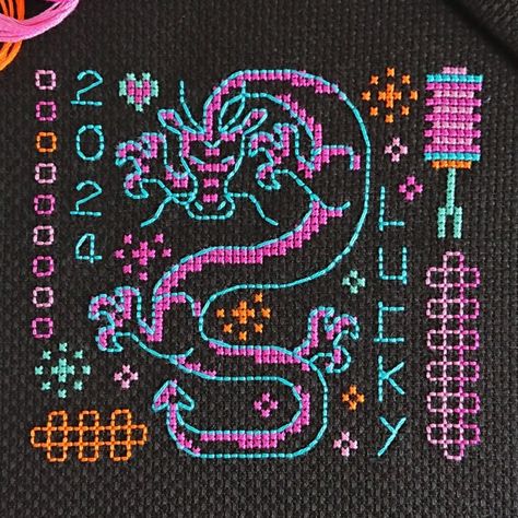 Celebrate the New Year with this free cross stitch chart featuring a cute and lucky dragon! This is a revised version of a previous popular design. You can find the kit with all the materials you need in my online shop, or use your own stash of threads and fabric. Dragon Cross Stitch Patterns, Luck Dragon, Pixel Life, Free Cross Stitch Designs, Crochet Cross Stitch, Dragon 2024, Free Cross Stitch Charts, Lucky Dragon, Dragon Cross Stitch