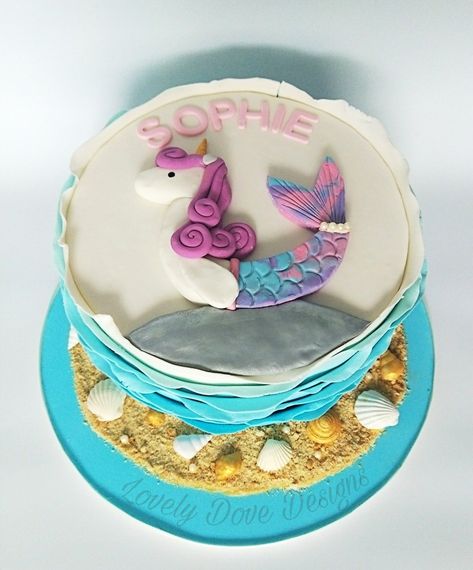 Mermicorn Cake Ideas, Mermaid And Unicorn Cake, Unicorn Mermaid Cake, Mermaid And Dolphin Cake, Sofia Birthday Cake, Round Mermaid Cake, Birthday Dragon, Mermaid Dolly Varden Cake, Unicorn Single Tier Cake