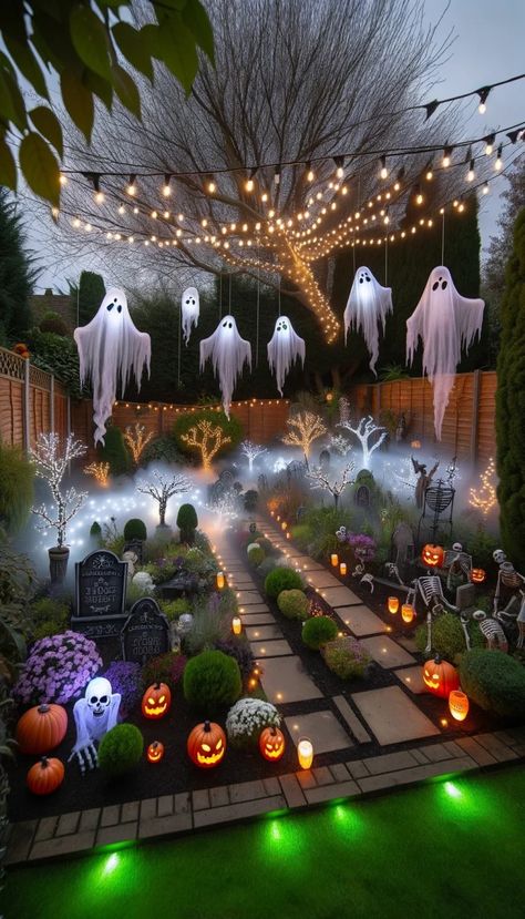 🎃 21 Spooktacular Outdoor Halloween Decoration Ideas That Will Haunt Your Neighborhood! 👻 Halloween Driveway Ideas, Halloween Garden Ideas, Halloween Garden Party, Halloween Event Decor, Graveyard Garden, Halloween Backyard, Ghost Graveyard, Halloween Garden Decorations, Graveyard Halloween