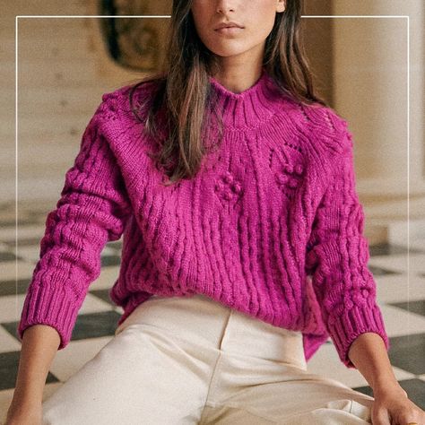 Magenta Cardigan, Pink Sweater Outfit, Magenta Sweater, Knit Sweater Outfit, Ethical Clothing Brands, Pullover Outfit, Purple Sweater, Matches Fashion, Elegant Outfit