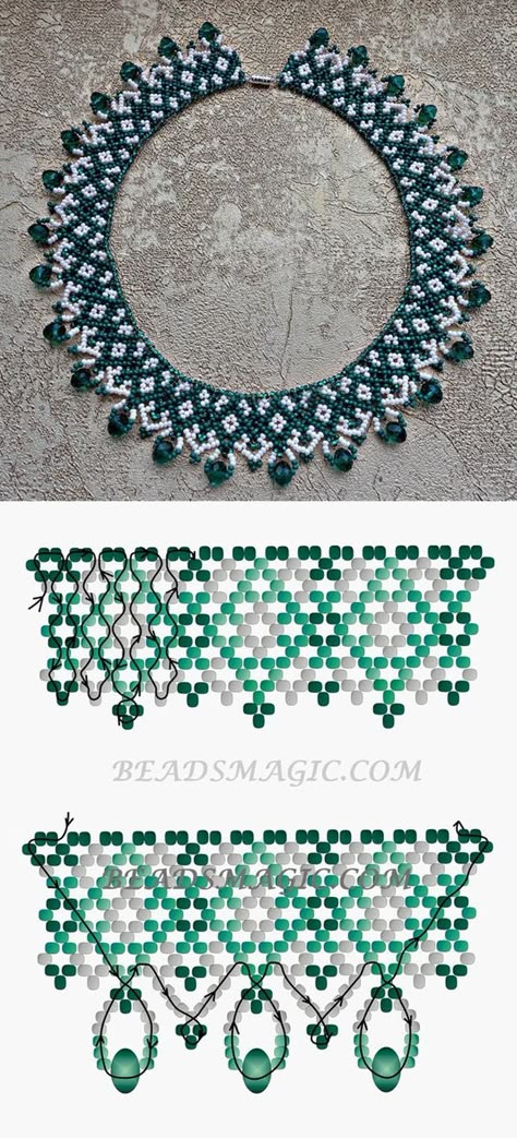 Free pattern for beaded necklace Emily | Beads Magic | Bloglovin’ seed beads 11/0 rondelle crystal beads 6 mm #cbloggers #lbloggers #beading #diy #tutorial Diy Necklace Patterns, Beads Magic, Beaded Necklace Patterns, Beading Netting, Motifs Perler, Earring Sets, Necklace Tutorial, Beaded Jewelry Tutorials, Seed Bead Tutorial