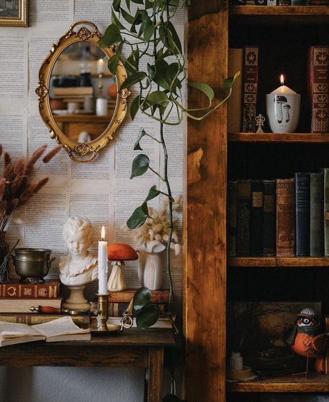 Dark Academia Interior, Green Academia, Casa Vintage, Whimsical Home, Academia Aesthetic, Light Academia, Cozy Cottage, Room Aesthetic, My New Room