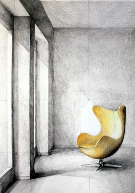 fabriciomora: Egg chair - Arne Jacobsen, drawing by Klara Ostaniewicz Egg Chair Arne Jacobsen, Chair Drawing, Drawing Interior, Interior Design Sketches, Interior Sketch, Interior Illustration, Interior Rendering, Arne Jacobsen, Architecture Sketch