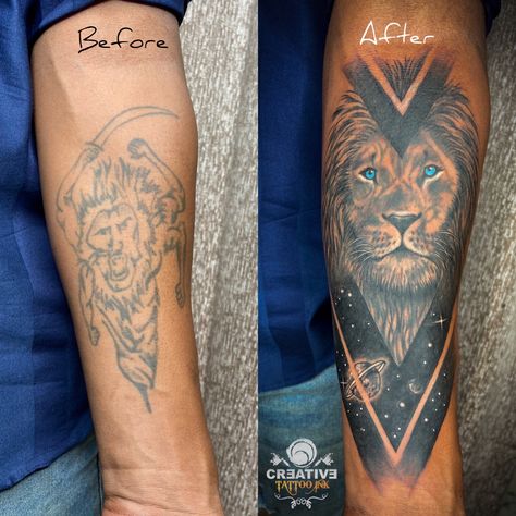 Hi this is old bad tattoo cover-up with realistic lion tattoo as customer Requirement Old Lion Tattoo, Old Lion, Up Tattoo, Tattoo Cover Up, Bad Tattoos, Tattoo Cover, Lion Face, Tattoo Cover-up, Cover Up Tattoo