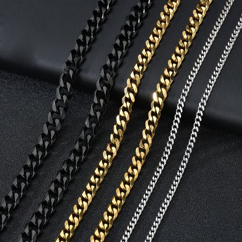 Faster shipping. Better service Gold Cuban Link Chain, Cuban Link Chain Necklaces, Gold Link Chain, Mens Fashion Classic, Neck Choker, Mens Jewelry Necklace, Estilo Hip Hop, Black Chain, Cuban Link Chain