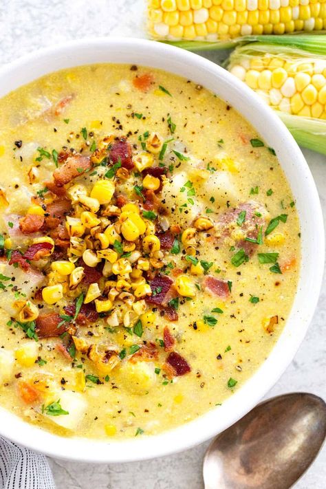 Corn Chowder Recipe - Jessica Gavin Smoked Corn Chowder, Turkey Corn Chowder Soup, Ham And Corn Chowder Slow Cooker, Corn Chowder Instant Pot, Spicy Corn Chowder, Easy Corn Chowder Recipe, Easy Corn Chowder, Corn Chowder Soup, Bread Roast