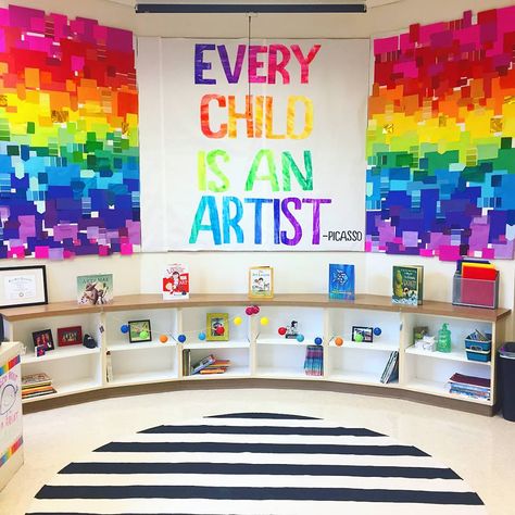 This rainy day gettin ya down? Well luckily you can find rainbows on rainbows in the Franklin art room because everyday is #nationalfindarainbowday !! Have a Colorful Day friends! #artteacher #artwithmrse #elementaryart #classroomdecor #insidetheartroom #elementaryartteacher #rainbow #rainbowwall #arted #artclass #findarainbowday #rainbowerrythang Birthday Poster Ideas For Friends, Colorful Art Room, Birthday Poster Ideas, Art Classroom Organization, Art Bulletin Boards, Art Classroom Decor, Ideas For Friends, Classroom Design, Classroom Inspiration