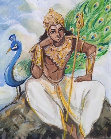 Guache Illustration, Ancient Drawings, God Artwork, Lord Photo, Lord Murugan, Hinduism Art, Spiritual Artwork, Vedic Art, Goddess Artwork