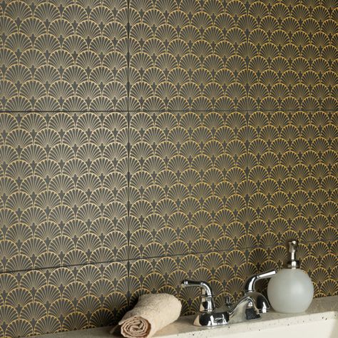 Merola Tile Art Deco Manhattan 12" x 12" Porcelain Patterned Wall & Floor Tile | Wayfair Art Deco Backsplash, Art Deco Tile, Gold Shades, Art Deco Tiles, Patterned Wall, Tropical Home Decor, Merola Tile, Tile Saw, Elegant Colors