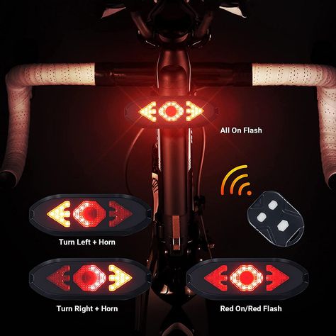 Bike Tail Light with Turn Signals Wireless Remote Control Waterproof Bicycle Rear Light Back USB Rechargeable Ultra Bright Safety Warning Cycling Taillight for Night Bike Tail Light, Night Biking, Bicycle Lights, Edison Light Bulbs, Lithium Battery, Abs Material, Rechargeable Batteries, Light Red, Tail Light