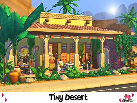 Sims 4 Desert House, Salvador House, Desert Farm, Ts4 Lots, Ts4 Builds, Mission Style Homes, Bungalow Interiors, Sims Inspiration, Desert House