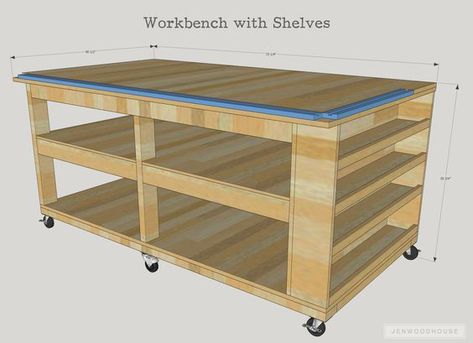 Workbench With Shelves Workbench Top, Industrial Workbench, Workbench Ideas, Workbench Designs, Mobile Workbench, Woodworking For Beginners, Work Benches, Diy Workbench, Woodworking Box