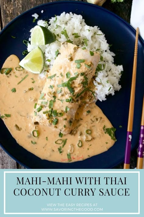 Mahi-mahi with Thai coconut curry sauce is an easy fish recipe that is full of Thai inspired flavors. This sous vide Mahi-mahi recipe will be cooked to perfection every time. Not over powering with heat, this is the perfect dish if you are introducing Thai flavors to your family. #fishrecipe #sousvide #sousviderecipe #fishfriday #mahimahirecipe #stgrecipes #thairecipe #ad Sousvide Recipe, Thai Flavors, Mahi Mahi Recipes, Thai Coconut Curry, Coconut Curry Sauce, Sous Vide Recipes, Easy Fish Recipes, Coconut Sauce, Thai Coconut