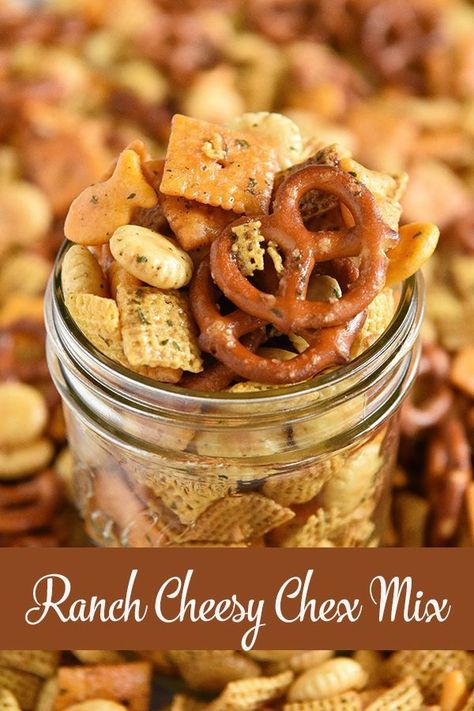 Ranch Cheesy Chex™ Mix - Loaded with flavor and crunchy goodness, this #Ranch Cheesy #ChexMix #recipe is the new ultimate #tailgating #party #snack mix! It is also wonderful for an #after-school snack with oyster and goldfish crackers and pretzels and stores well for up a week in an airtight container. For more appetizer & snack recipes, visit www.imperialsugar.com. #imperialsugar Cheesy Chex Mix, Cheesy Ranch Chex Mix, Xmas Snacks, Ranch Chex, Homemade Chex Mix Recipe, Ranch Chex Mix, Party Mix Snacks, Homemade Chex Mix, Xmas Goodies