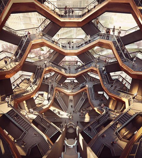 British architect Thomas Heatherwick recently unveiled plans for a giant… Kota New York, Architecture Cool, Thomas Heatherwick, Flatiron Building, Hudson Yards, The Vessel, Brutalism, Staircases, Residential Building