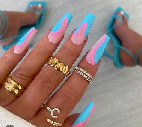 Gender Reveal Nails, August Nails, Vibrant Nails, Blue Nail Designs, Fire Nails, Coffin Nails Designs, Long Acrylic Nails, Cute Acrylic Nails, Holiday Nails