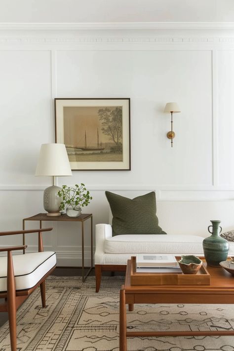 Mid Century Living Room Colors, Mid Century Traditional Living Room, Mid Modern Century Living Room, Warm Mid Century Modern, Goodman House, Mid Mod Living Room, Transitional Mid Century Modern, Mid Century Living Room Decor, Mcm Living