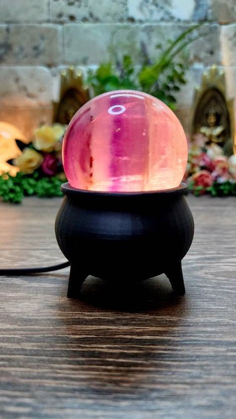 Cauldron Light Sphere Stand  -Holds 58mm + Sphere ( sphere is not included) -Holds stone chips  -Has USB cord Please note this is made to order! Crystal Sphere Holder Diy, Oddities Decor, Sphere Holder, Wood Stumps, Crystal Table, Free Stuff By Mail, Stone Chips, Apartment Life, Home Decor Color