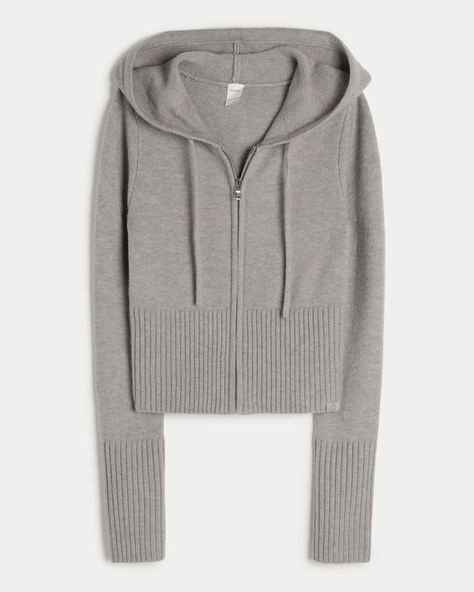 Women's Gilly Hicks Sweater-Knit Zip-Up Hoodie | Women's Tops | HollisterCo.com Zip Knit Sweater, Matching Sweats, Knitted Loungewear, Fall Fit, Gilly Hicks, School Clothes, Hoodie Women, Fantasy Gowns, Cozy Hoodie