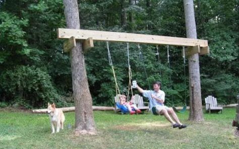 How to Hang a Swing Between Two Trees (3 Easy Methods) - Backyard Caring Tree Swings Diy, Playgrounds Ideas, Tree Swings, Diy Swing, Ranch Cabin, Backyard Kids, Backyard Kids Play Area, Backyard Swings, Diy Playground