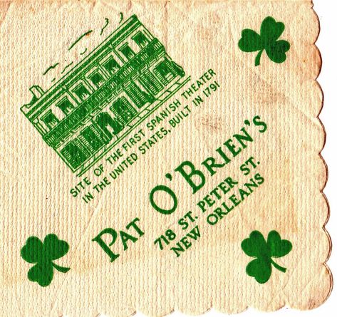 Pat O' Brien's | Vintage cocktail napkin from the famous Pat… | Flickr Vintage Louisiana, New Orleans 1950s, Vintage Cocktail Napkins, Branded Cocktail Napkins, Irish Pub Signs Vintage, Vintage Restaurant, Vintage Cocktail, Cocktail Napkins, New Orleans