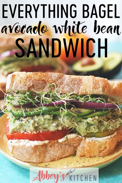 White Bean Avocado Sandwich, Vegan Bagel Sandwich, White Bean Sandwich, Bean Sandwich, Bagel Avocado, Sandwich Spreads, Vegan Bagel, Vegan Plate, 2023 Recipes